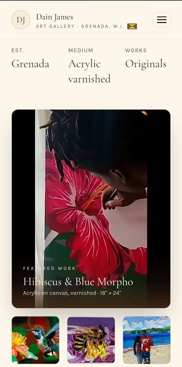 dainjamesart.com website on a phone